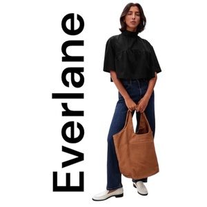 NWOT | Sz L Everlane The Tiered Mock Neck Crop Top In Black